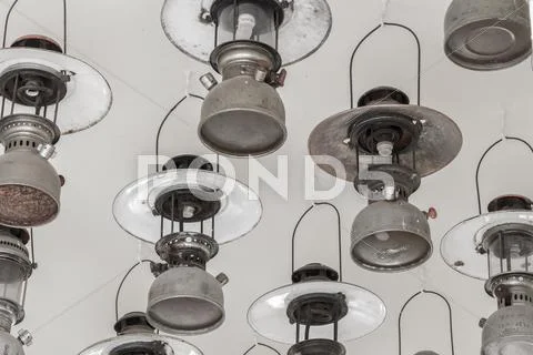 Vintage petrol lamp hanging on ceiling. Stock Photos