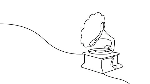 Vintage phonograph continuous line drawing. Antique gramophone minimal outline Stock Illustration