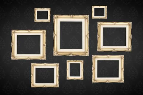Vintage photo frames with Thai pattern at black background,Template mock up f Foto stock