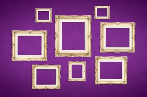 Vintage photo frames with Thai pattern at purple background,Template mock up  스톡 사진