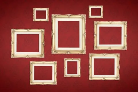 Vintage photo frames with Thai pattern at red background,Template mock up for Stock Photos