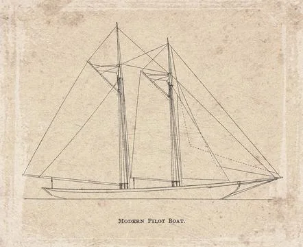 Vintage Pilot Boat Sailing Plan Stock Illustration
