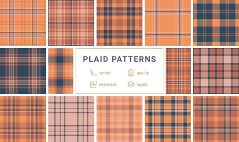 Vintage plaid pattern pack built for craft labels. Retro tartan textures add  Stock Illustration