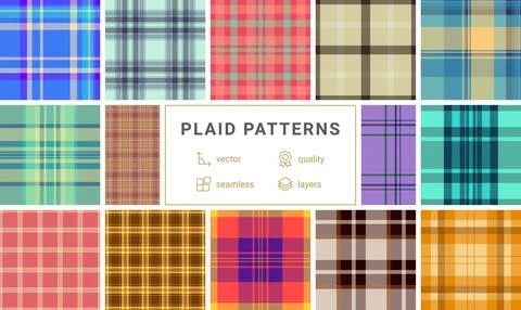 Vintage plaid pattern pack for product inserts. Retro tartan style strengthen Stock Illustration