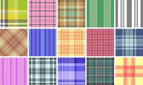 Vintage plaid pattern pack with traditional tartan rhythm. Seamless vector de Stockillustratie