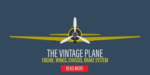 Vintage plane engine vector illustration background. Retro yellow aircraft pr Stock Illustration