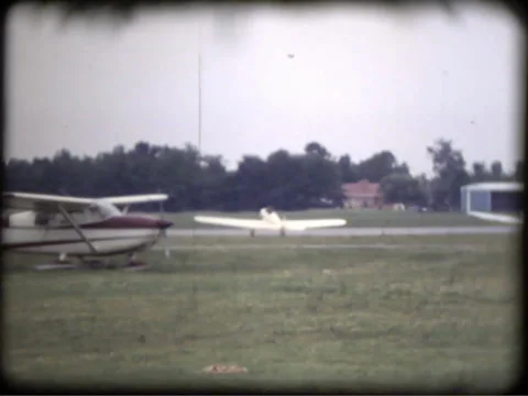Vintage Plane on Runway Stock Footage 33185807