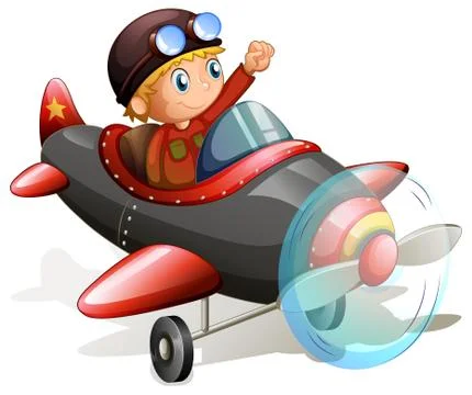 A vintage plane with a young pilot Stock Illustration