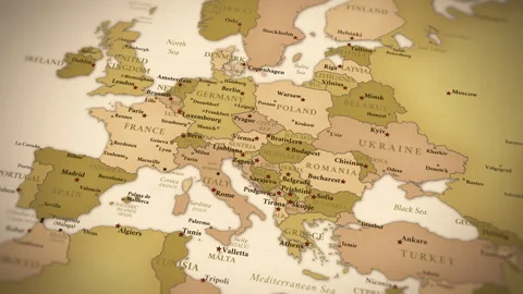 Vintage Political Map of Eastern and Central Europe Animation Stock Footage 335823331