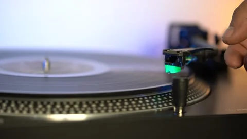 Vintage portable record player playing a old black vynil record Stock Footage 201615774