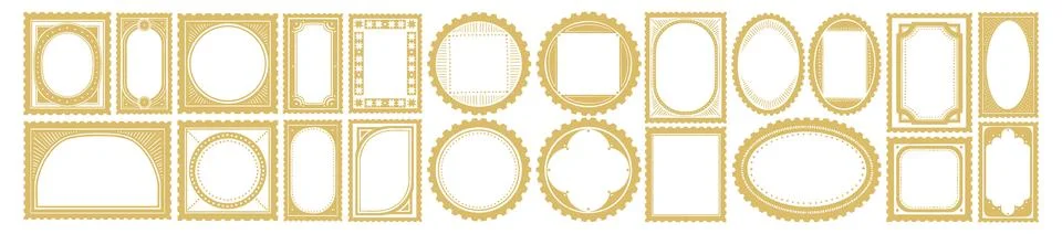 Vintage postage frame set, vector mail stamps, antique decoration abstract Stock Illustration