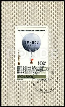 Vintage postage stamp. air-balloon. puchar gordon - bennetta. Stock Photos