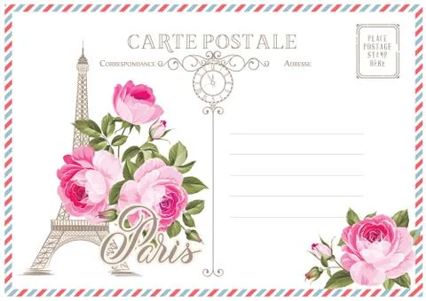 Vintage postcard background template. Vector illustration Stock Illustration