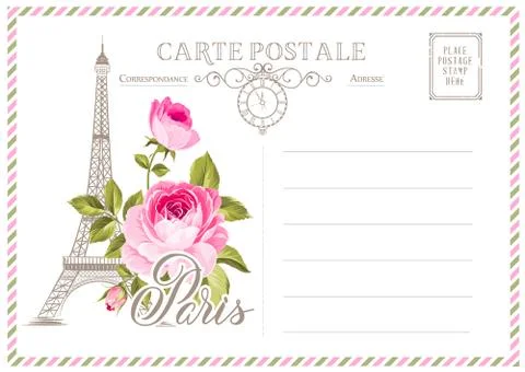 Vintage postcard background template. Vector illustration Stock Illustration