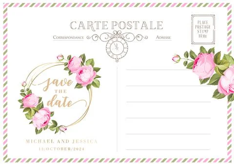 Vintage postcard background template. Vector illustration Stock Illustration