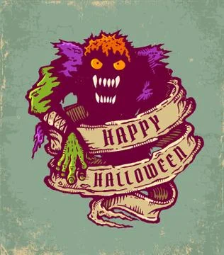 Vintage postcard with monster Stock Illustration