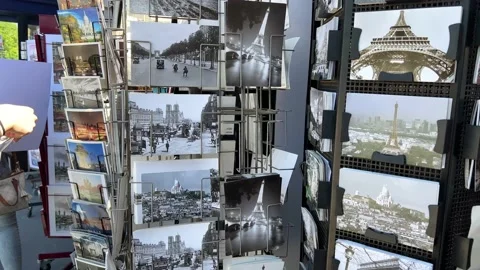 Vintage postcard from paris with eiffel tower over blue sky Stock Footage 188158901