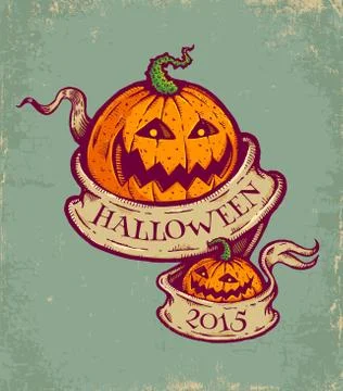 Vintage postcard with pumpkins 库存插图