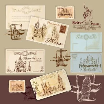 Vintage Postcards Template Stock Illustration