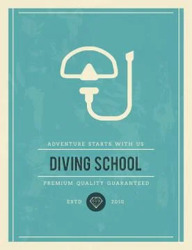Vintage poster for diving school Stock Illustration