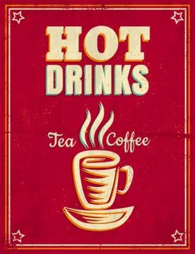 Vintage poster with hot drinks Иллюстрация