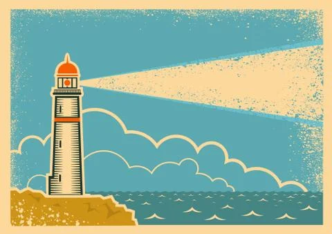 Vintage poster with lighthouse Stock Illustration