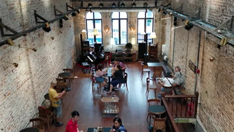Vintage pre-war building converted into an elegant cafe Stock-Footage 154068264