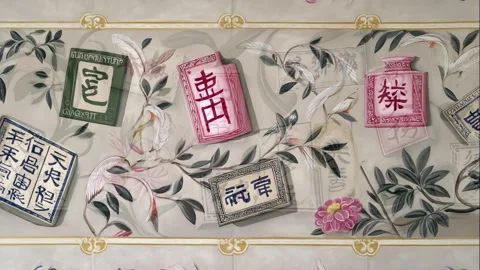 Vintage product tag pattern of tea and herbs and stamps Stock Footage 308032807