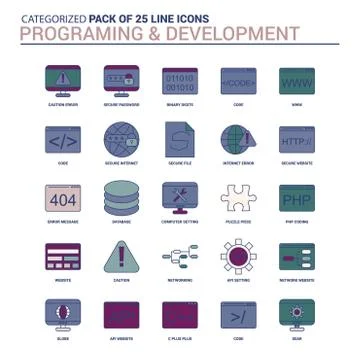 Vintage Programming and Developement Icon set - 25 Flat Line icon set Stock Illustration