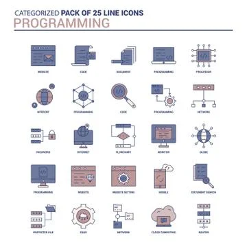 Vintage Programming Icon set - 25 Flat Line icon set Stock Illustration