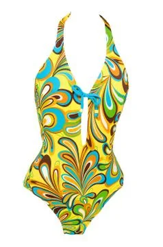 Vintage psychedelic abstract liquid pattern lace-up halter swimsuit Stock Photos