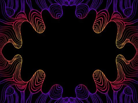 Vintage psychedelic abstract waves frame, gradient color outline background.  Stock Illustration