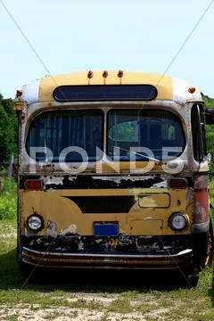 Vintage public transportation vehicle - bus. Stock Photos