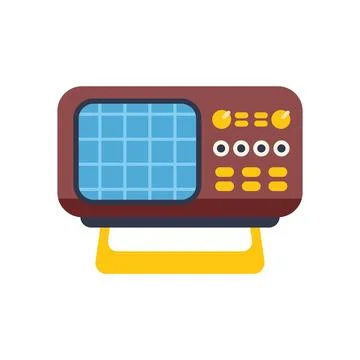 Vintage radio receiver with round knobs and buttons is standing on yellow leg Stock Illustration
