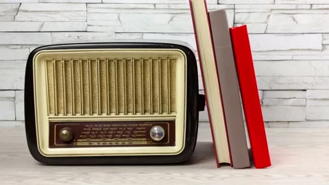 Vintage Radio Tuner on a Wooden Table Stock Footage