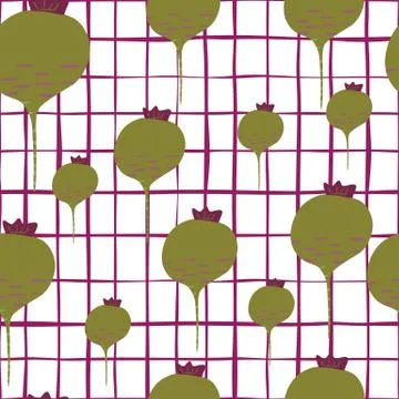 Vintage radish root seamless pattern on stripe background. Stock Illustration