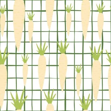 Vintage radish root seamless pattern on stripe background. Stock Illustration