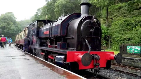 Vintage railway in Cumbria. Vintage steam locomotive Stock Footage