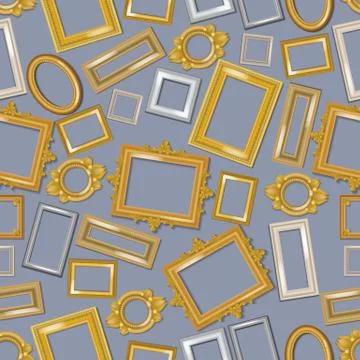 Vintage realistic frames seamless pattern. Picture framing of different size Stock Illustration