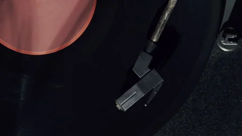 Vintage Record Player Spinning Black Vinyl Disc Stock Footage 345395834