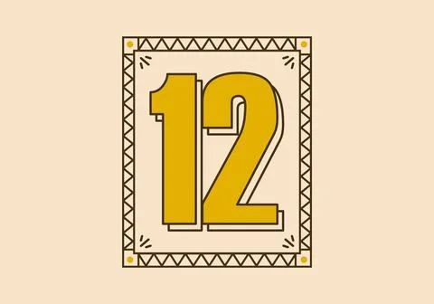 Vintage rectangle frame with number 12 on it Stock Illustration
