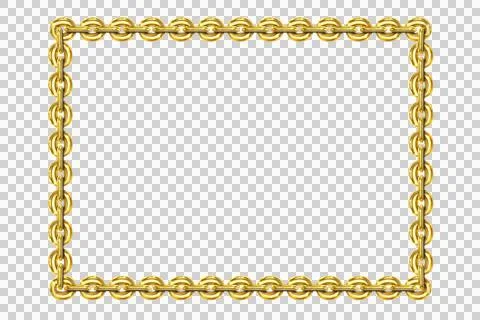 Vintage rectangular frame, gold chain, isolated. png. イラスト素材