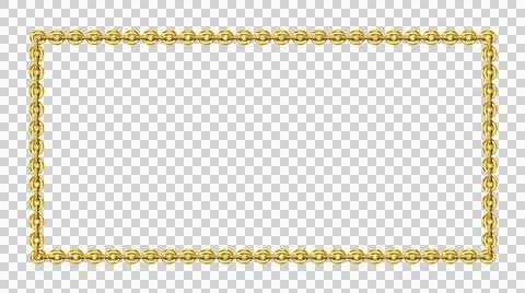 Vintage rectangular frame, gold chain, isolated. Png illustration イラスト素材