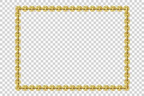 Vintage rectangular frame, gold chain, isolated. Empty copy space png Stock Illustration