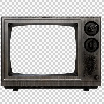 A vintage, rectangular television set with a dark gray metallic casing Stock Photos