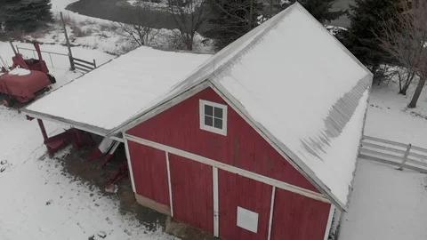 Vintage red barn on a cold winter day, Drone footage Stock Footage 124939090