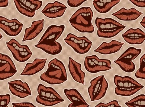 Vintage red lips pattern on the background Stock Illustration