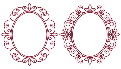Vintage red oval frames with elegant swirls and scrolls. Stock Illustration