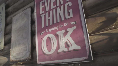 Vintage red poster with the sayers "everything is going to be ok" Stock Footage