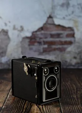 Vintage reflex camera  Front view. Realistic retro design of medium format ca Stock Photos
